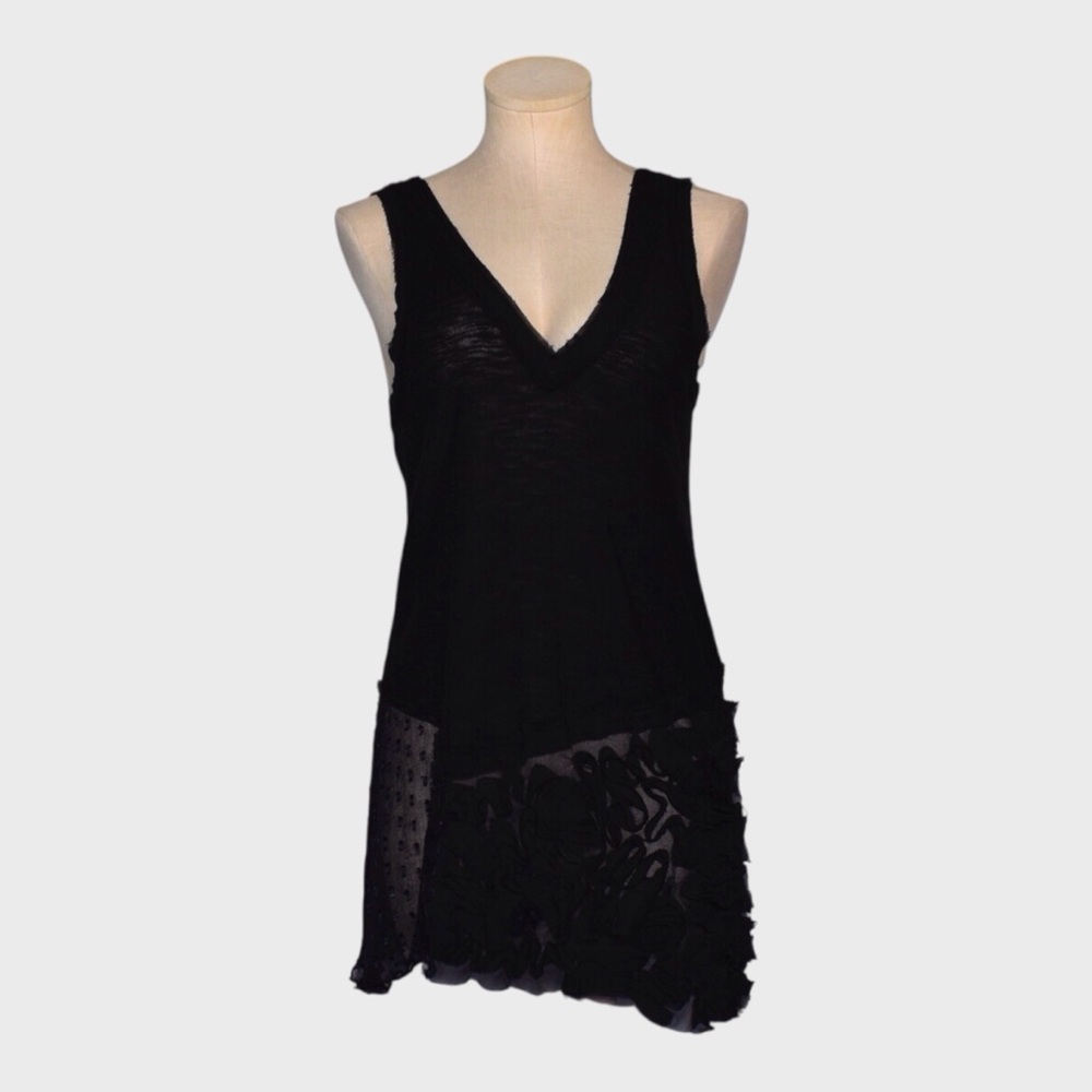 Free People Black Sheer Asymmetrical Hem Tank Dress